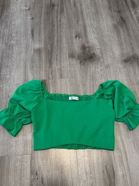 Green Puff Sleeve Crop Top - COCO MODA